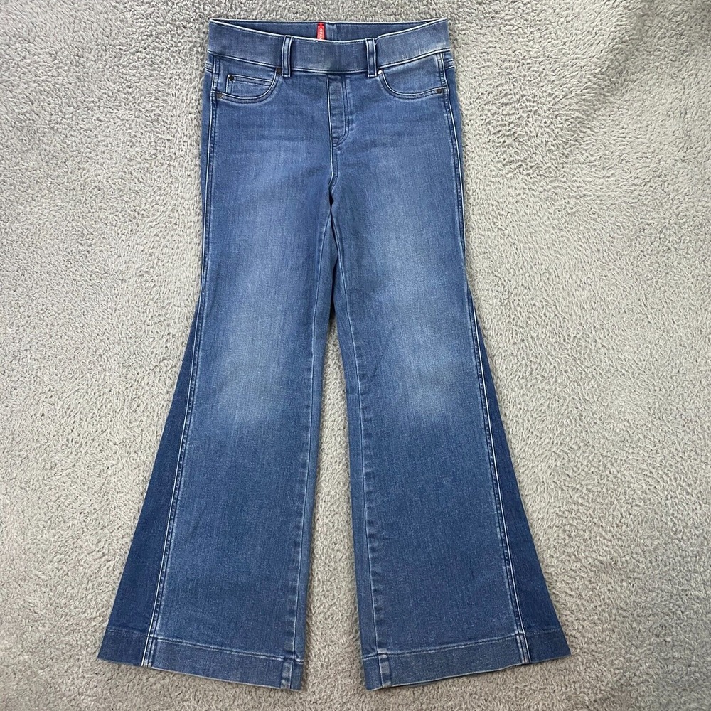Spanx Flare Leg Pull Jeans Womens Medium High-Rise Denim Stretch Western‎ Retro